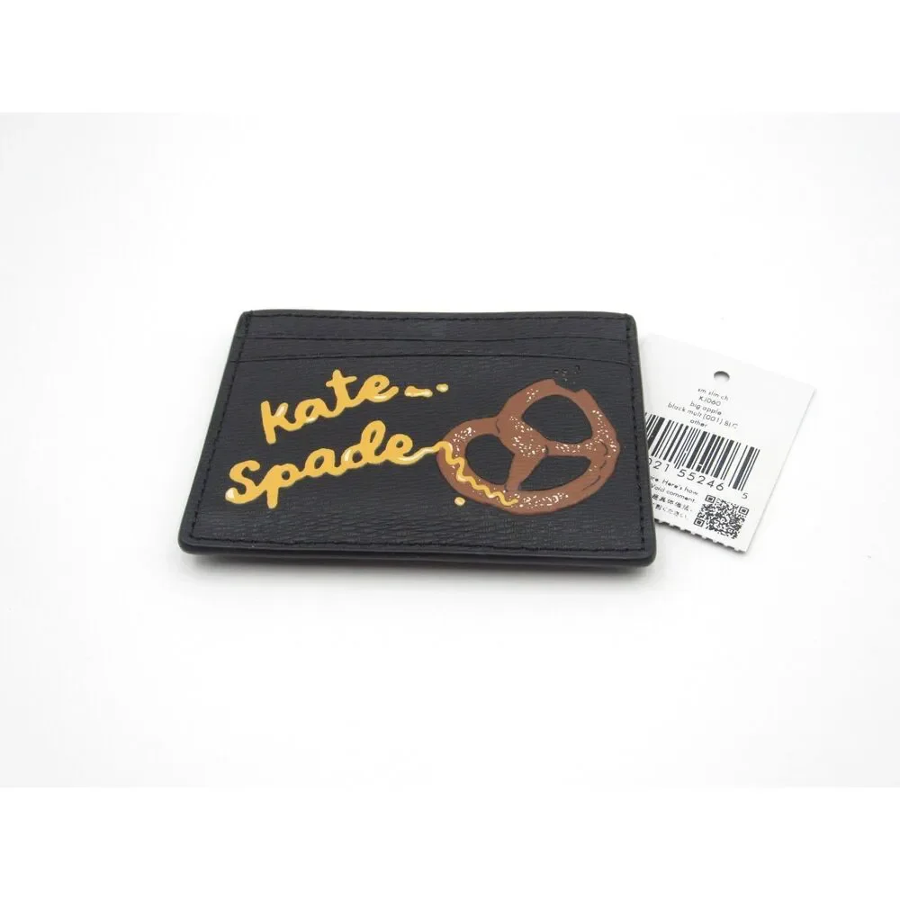 NWT Kate Spade NYC Big Apple Pretzel Small Saffiano Slim Card Case Holder Black